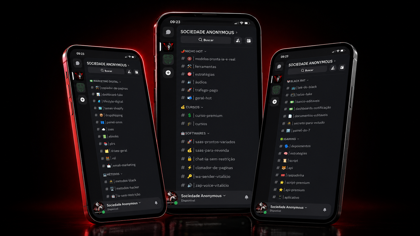 Servidor Sociedade Anonymous no Discord — visão mobile